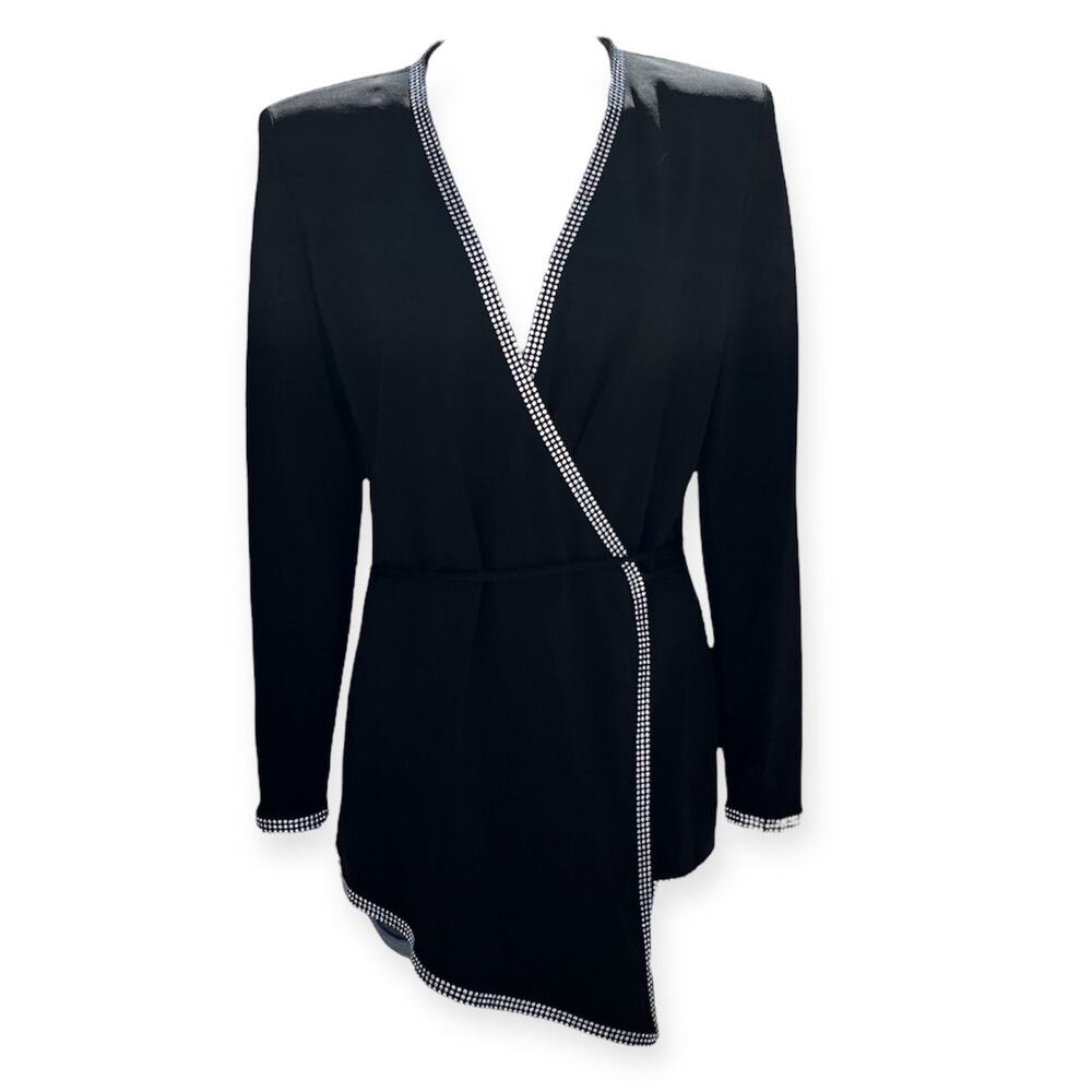 Nicole Bakti Womens Vintage Black Wrap Rhinestone Trim Evening Cardigan Size 14
